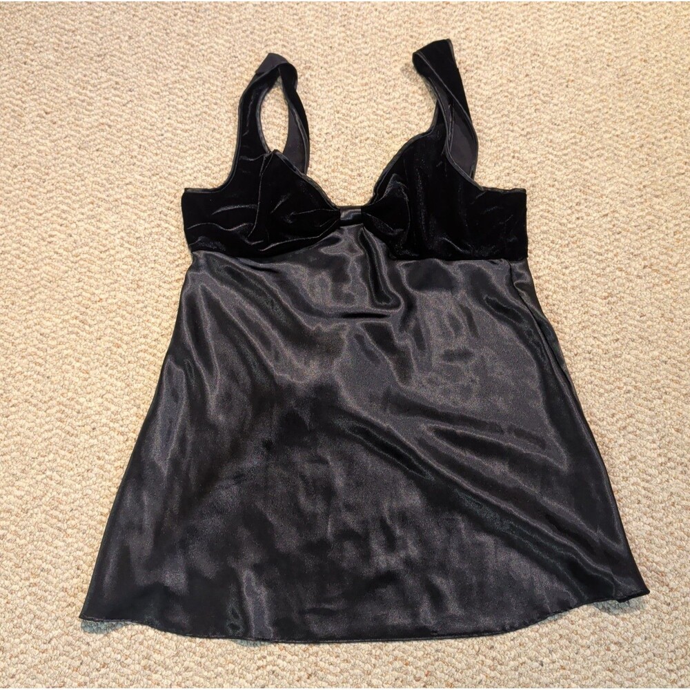 Vintage California Dynasty Babydoll Chemise Medium Black Satin Velvet